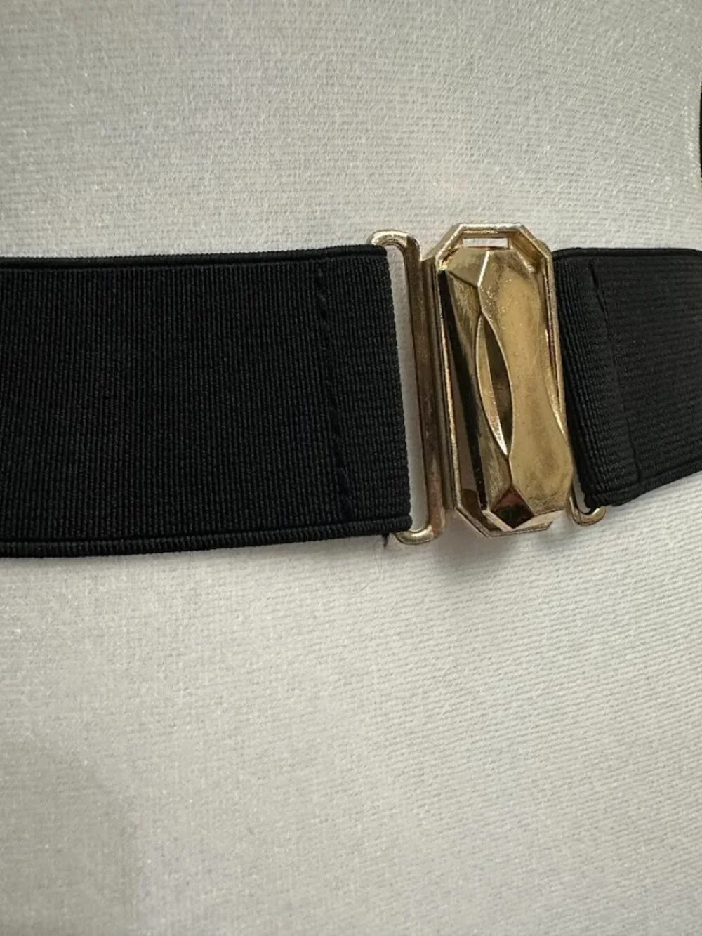 Wide Black Stretch Waist Belt with Gold Statement Buckle
